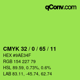 カラーコード: CMYK 32 / 0 / 65 / 11 | qconv.com
