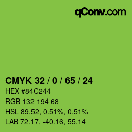 颜色代码: CMYK 32 / 0 / 65 / 24 | qconv.com
