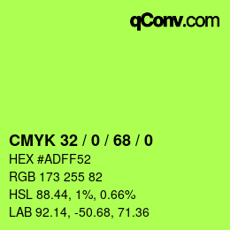 カラーコード: CMYK 32 / 0 / 68 / 0 | qconv.com