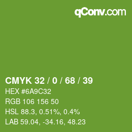 Color code: CMYK 32 / 0 / 68 / 39 | qconv.com