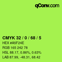 カラーコード: CMYK 32 / 0 / 68 / 5 | qconv.com