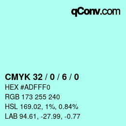 颜色代码: CMYK 32 / 0 / 6 / 0 | qconv.com