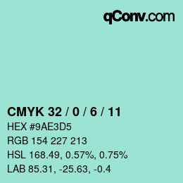 カラーコード: CMYK 32 / 0 / 6 / 11 | qconv.com