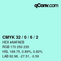 Color code: CMYK 32 / 0 / 6 / 2 | qconv.com