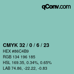 カラーコード: CMYK 32 / 0 / 6 / 23 | qconv.com