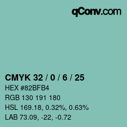 Color code: CMYK 32 / 0 / 6 / 25 | qconv.com