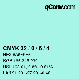 Color code: CMYK 32 / 0 / 6 / 4 | qconv.com