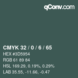 Color code: CMYK 32 / 0 / 6 / 65 | qconv.com