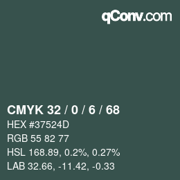 Color code: CMYK 32 / 0 / 6 / 68 | qconv.com