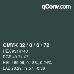 Color code: CMYK 32 / 0 / 6 / 72 | qconv.com