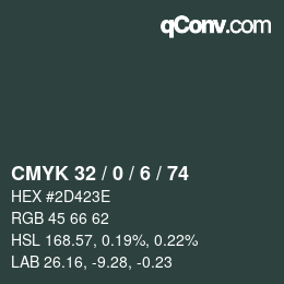 Color code: CMYK 32 / 0 / 6 / 74 | qconv.com