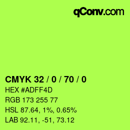 Color code: CMYK 32 / 0 / 70 / 0 | qconv.com