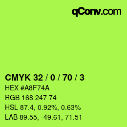 Color code: CMYK 32 / 0 / 70 / 3 | qconv.com
