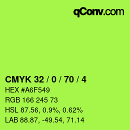 カラーコード: CMYK 32 / 0 / 70 / 4 | qconv.com