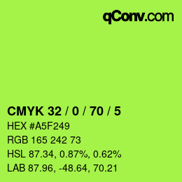 カラーコード: CMYK 32 / 0 / 70 / 5 | qconv.com