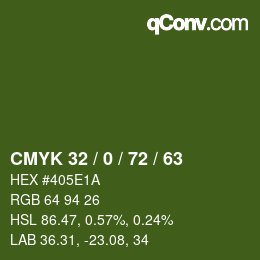Farbcode: CMYK 32 / 0 / 72 / 63 | qconv.com