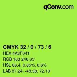 Color code: CMYK 32 / 0 / 73 / 6 | qconv.com