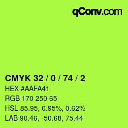 Color code: CMYK 32 / 0 / 74 / 2 | qconv.com