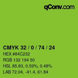 Color code: CMYK 32 / 0 / 74 / 24 | qconv.com