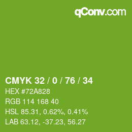 Color code: CMYK 32 / 0 / 76 / 34 | qconv.com
