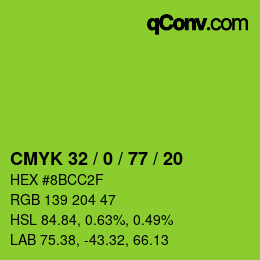 Color code: CMYK 32 / 0 / 77 / 20 | qconv.com