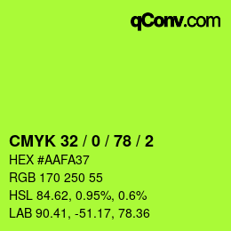 カラーコード: CMYK 32 / 0 / 78 / 2 | qconv.com