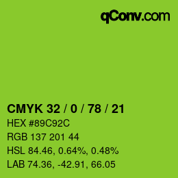 颜色代码: CMYK 32 / 0 / 78 / 21 | qconv.com