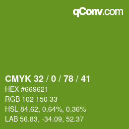 Color code: CMYK 32 / 0 / 78 / 41 | qconv.com