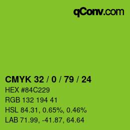 Color code: CMYK 32 / 0 / 79 / 24 | qconv.com