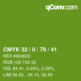 Color code: CMYK 32 / 0 / 79 / 41 | qconv.com