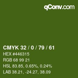 Color code: CMYK 32 / 0 / 79 / 61 | qconv.com