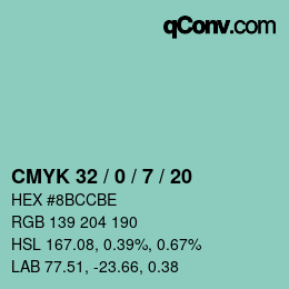 Color code: CMYK 32 / 0 / 7 / 20 | qconv.com