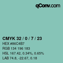 Color code: CMYK 32 / 0 / 7 / 23 | qconv.com