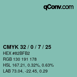 Color code: CMYK 32 / 0 / 7 / 25 | qconv.com