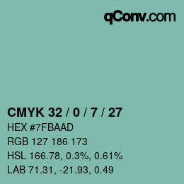 Color code: CMYK 32 / 0 / 7 / 27 | qconv.com