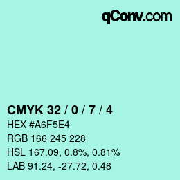 カラーコード: CMYK 32 / 0 / 7 / 4 | qconv.com