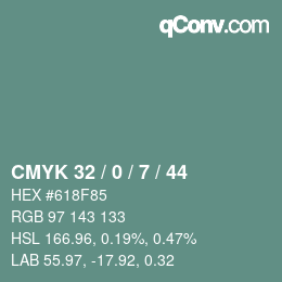 Color code: CMYK 32 / 0 / 7 / 44 | qconv.com