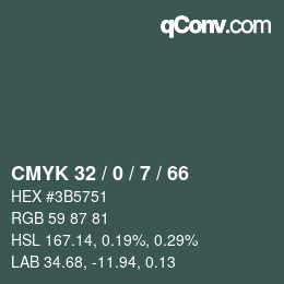 カラーコード: CMYK 32 / 0 / 7 / 66 | qconv.com