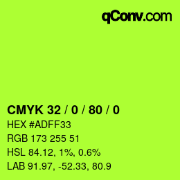 カラーコード: CMYK 32 / 0 / 80 / 0 | qconv.com