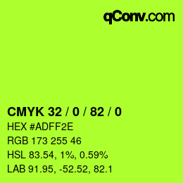 カラーコード: CMYK 32 / 0 / 82 / 0 | qconv.com