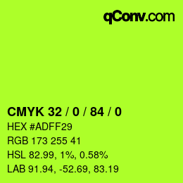 Color code: CMYK 32 / 0 / 84 / 0 | qconv.com