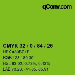 Farbcode: CMYK 32 / 0 / 84 / 26 | qconv.com