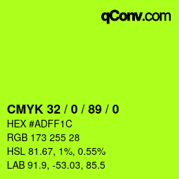 Color code: CMYK 32 / 0 / 89 / 0 | qconv.com