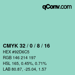 カラーコード: CMYK 32 / 0 / 8 / 16 | qconv.com