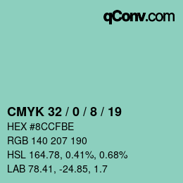 カラーコード: CMYK 32 / 0 / 8 / 19 | qconv.com