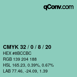 カラーコード: CMYK 32 / 0 / 8 / 20 | qconv.com