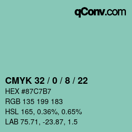 カラーコード: CMYK 32 / 0 / 8 / 22 | qconv.com