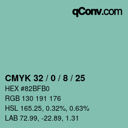 カラーコード: CMYK 32 / 0 / 8 / 25 | qconv.com