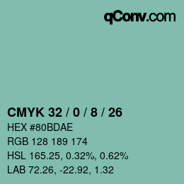 Color code: CMYK 32 / 0 / 8 / 26 | qconv.com