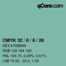 カラーコード: CMYK 32 / 0 / 8 / 28 | qconv.com
